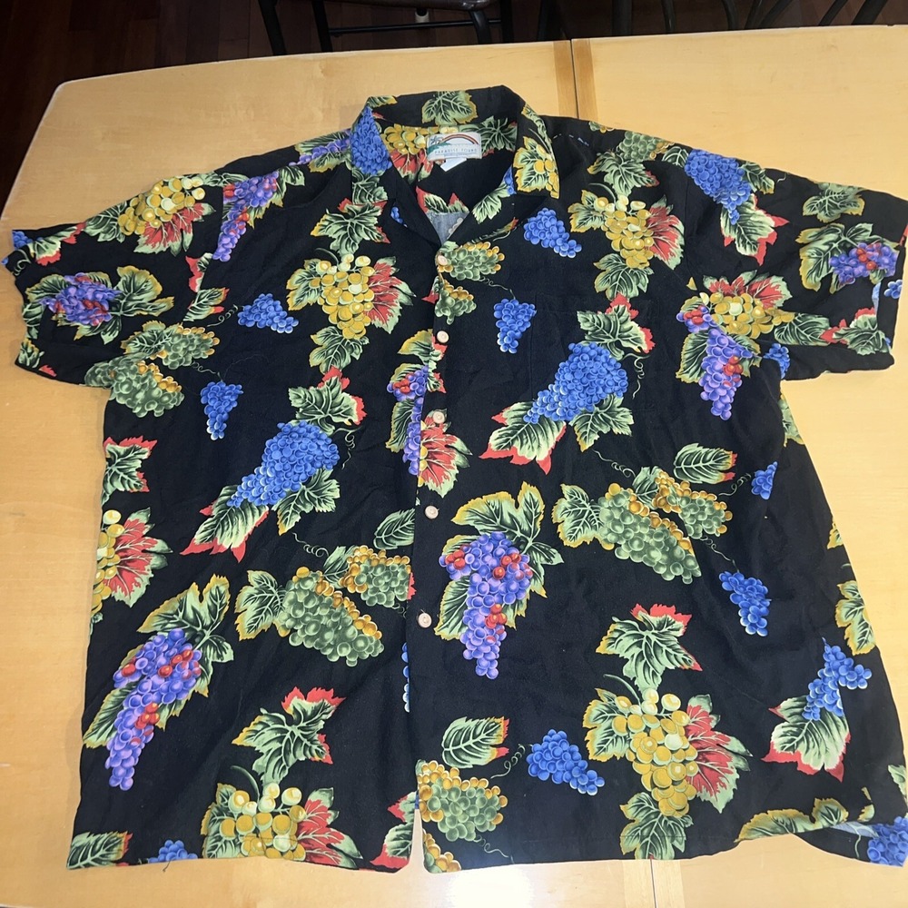 VTG Paradise Found Hawaiian Shirt Mens 2XL Grapes Design‎